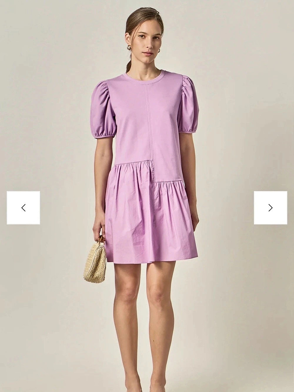 English Factory Asymmetrical Colorblock Puff Sleeve Dress Purple Like New